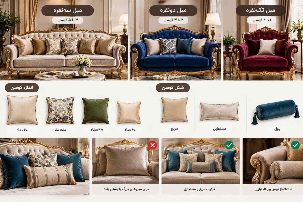 اندازه و تعداد کوسن برای مبل سلطنتی